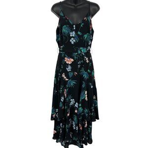Banana Republic Womens Black Floral Dress Size 6 Midi Tier Spaghetti Strap New